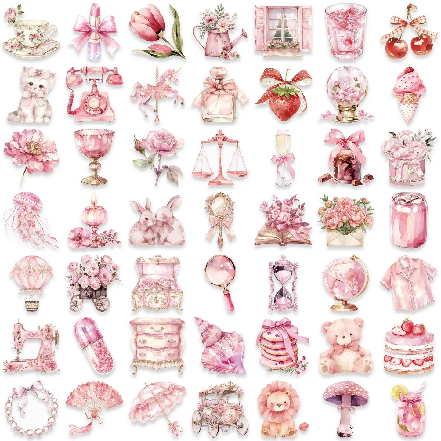 50Pcs Pink Fairy Tale Sticker Pack Transparent PET Phone Case Back