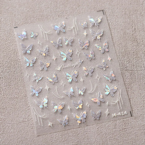 1Pcs 5D Embossed Aurora Butterfly Nail Art Stickers Self Adhesive