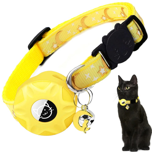 Apple Tag Pet Collar with AirTag Holder & Moon Ornament for Kitten