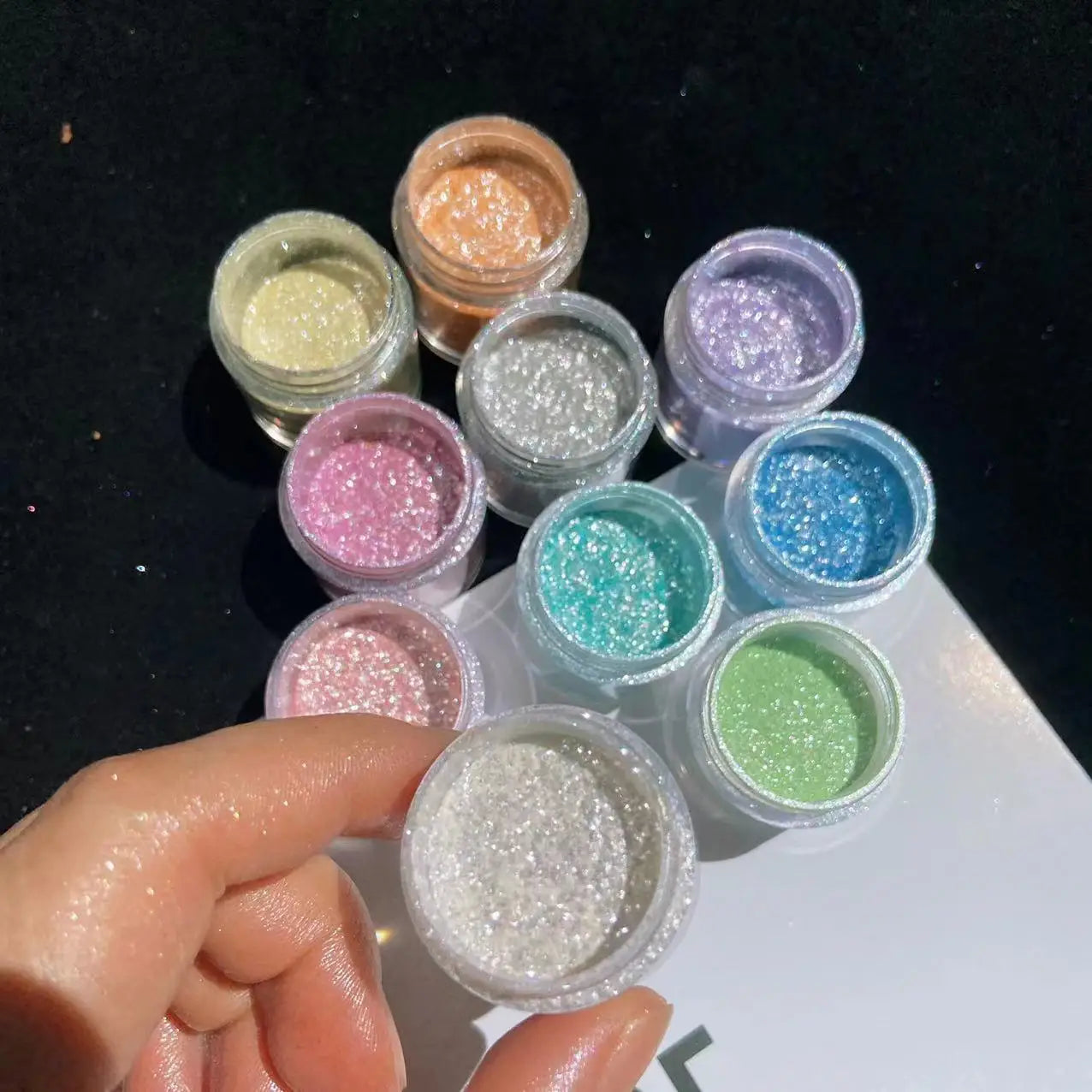 10Colors Sparkly Nail Glitter Powder Rainbow Crystal Diamond Pigment