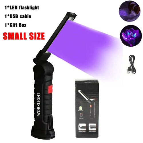395nm LED UV Flashlight USB Rechargeable Foldable Lamp with Magnet