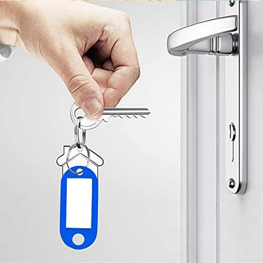 100 PCS KeyChain Labelable Plastic DIY Name Ring for Baggage Paper