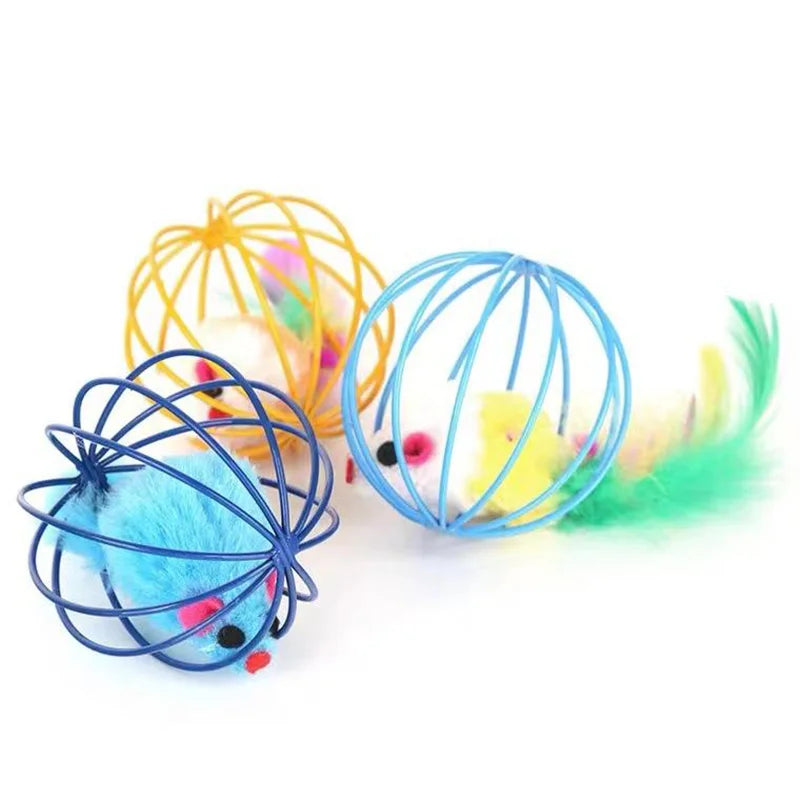 Popular Colorful Mouse in Cage Cat Toy Within Sand Interactive Chase