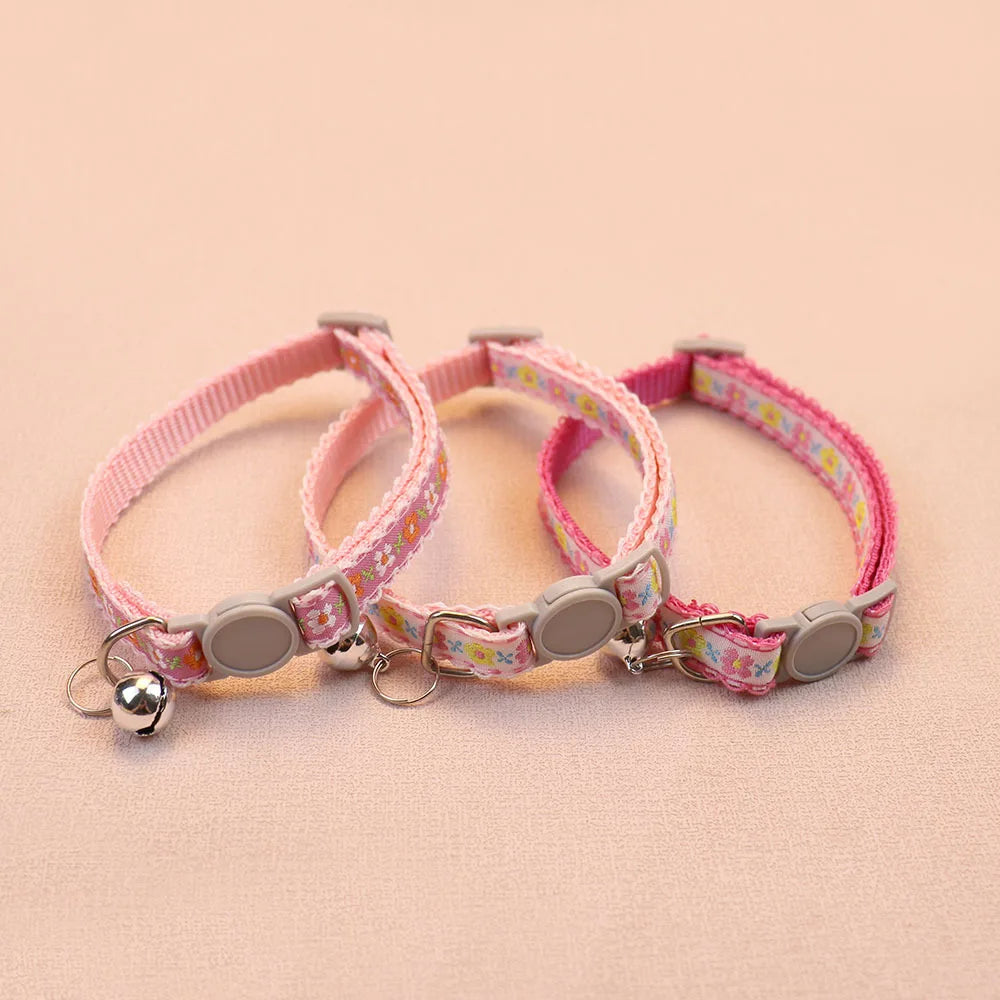 Hand Knitting Flower Pet Collar With Bell Colorful Retro Style Cat
