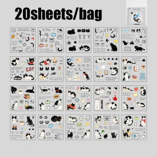 20pcs Corner Cats PET Square Sticker Book for Journal Scrapbooking