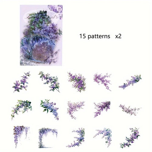 30 Pcs/Pack Vintage plant flowers PET waterproof sticker for DIY