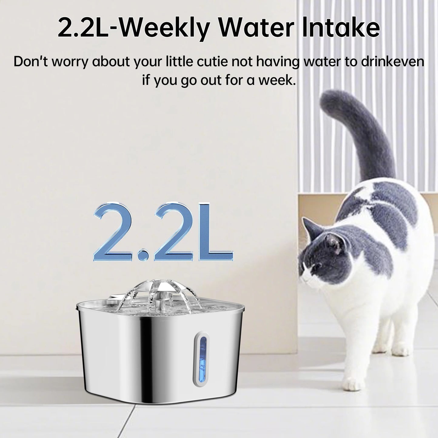 2.2L/74OZ Automatic Cat Fountain Stainless Steel Pet Water Dispenser