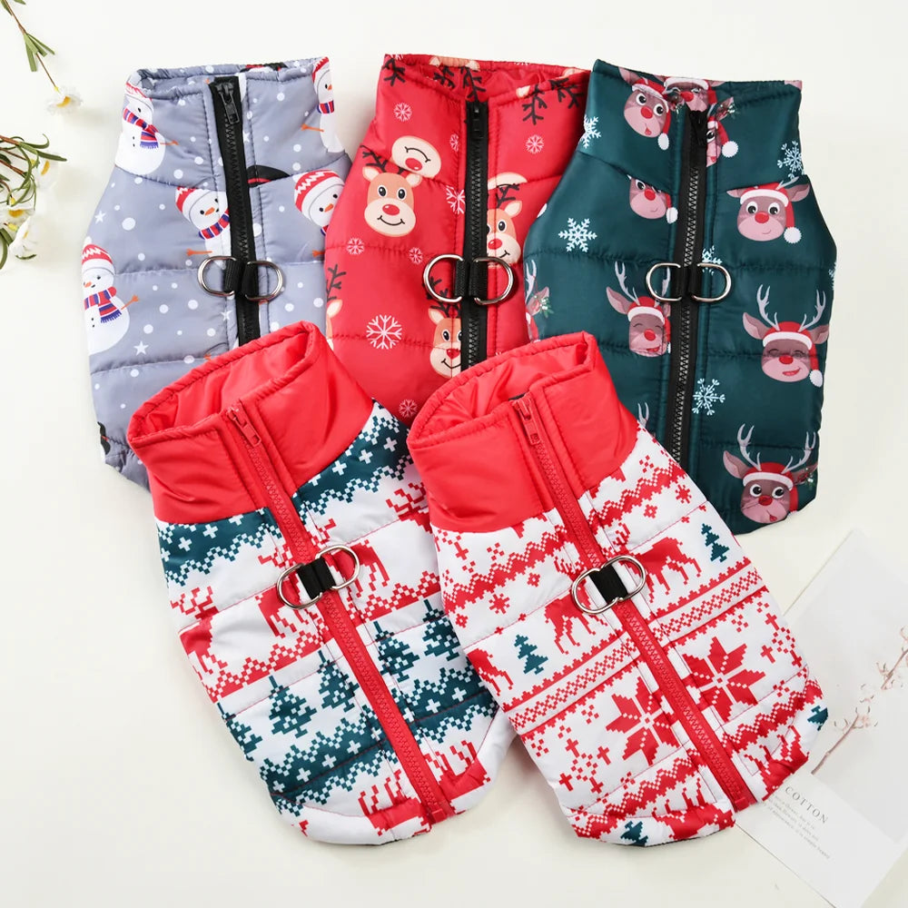New Year Pet Coat For Christmas Deer Print Dog Jacket With D-ring