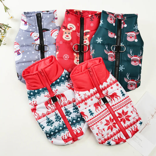 New Year Pet Coat For Christmas Deer Print Dog Jacket With D-ring