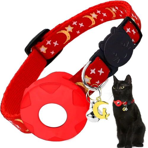 Apple Tag Pet Collar with AirTag Holder & Moon Ornament for Kitten