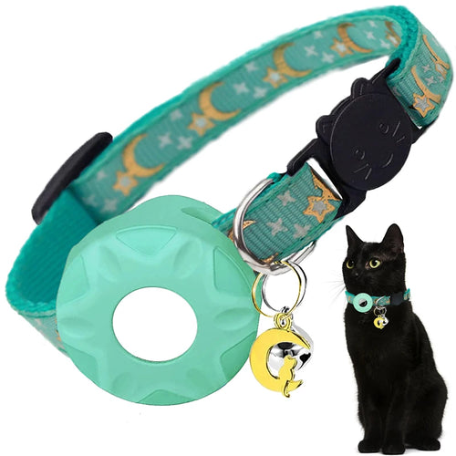 Apple Tag Pet Collar with AirTag Holder & Moon Ornament for Kitten
