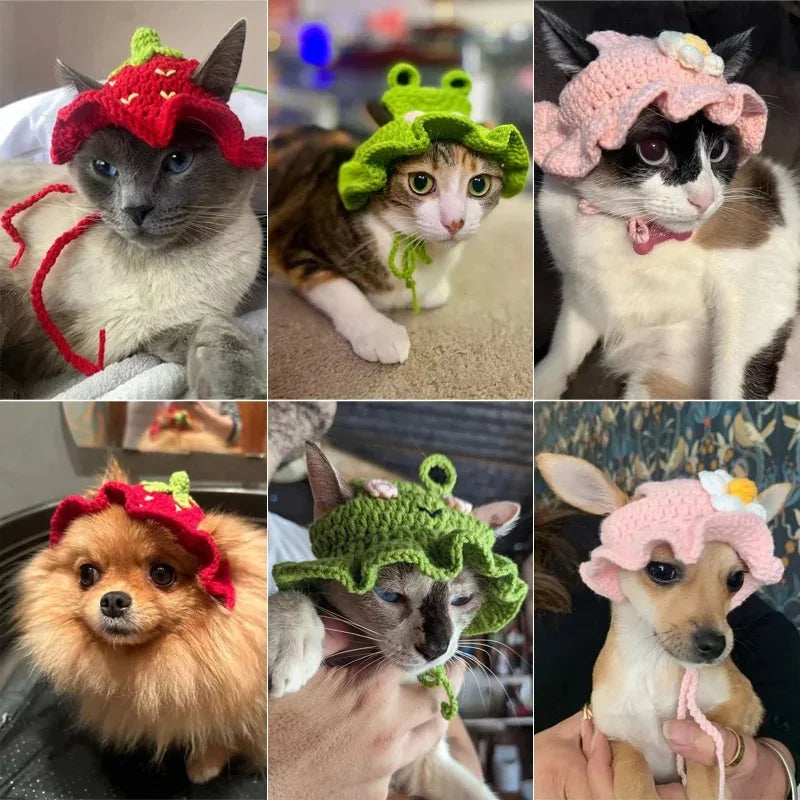 Cat Hats for Pets Handmade Cat Hat Elastic Woven Cap Pet Party Role