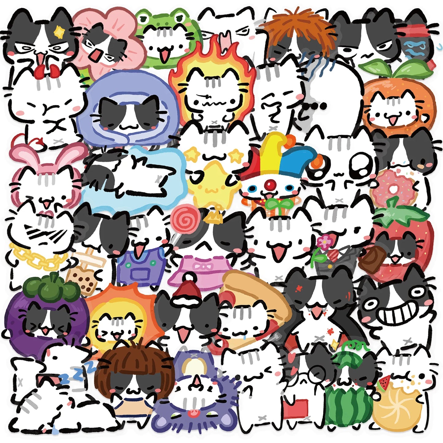54pcs Color Little Cat Stickers Cute Animal Cartoon Decals DIY