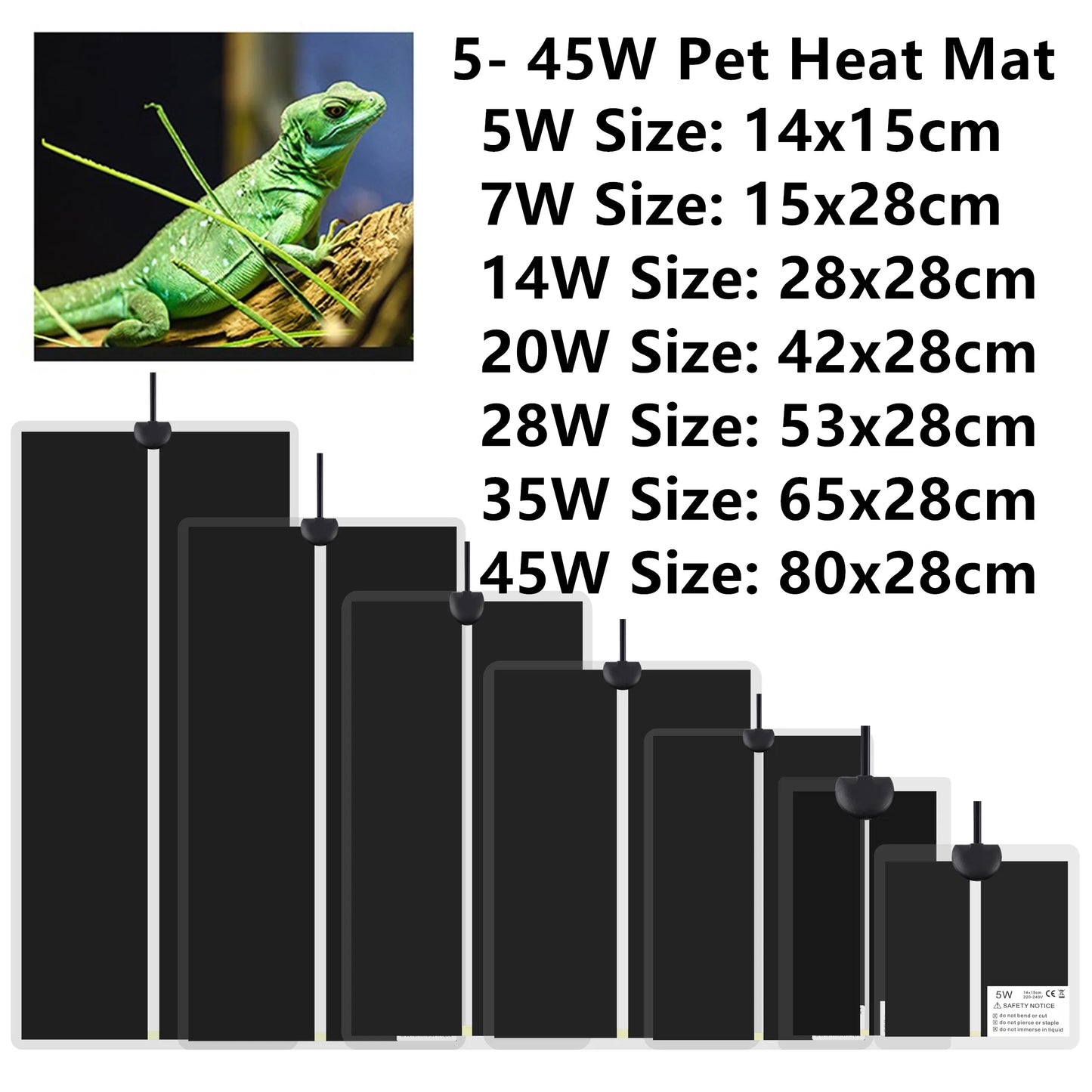 5-45W Reptiles Heat Mat Terrarium Climbing Pet Heating Warm Pads