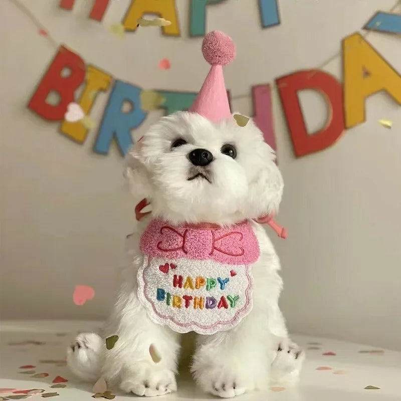 Adorable Dog Cat Puppy Birthday Hat & Bandana Set Cat Dog Accessories