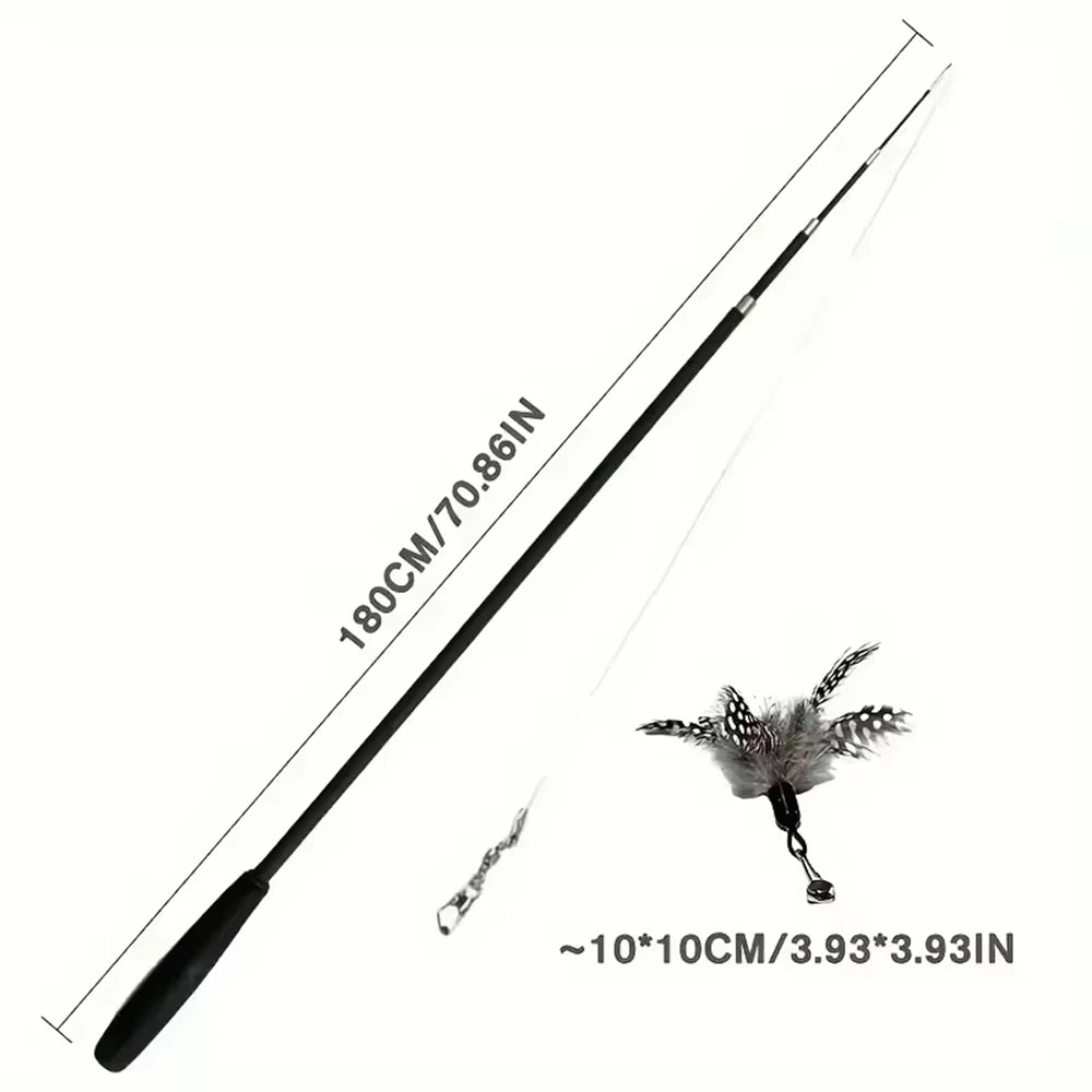 Interactive Long Extendable Pole Cat Toy with Artificial Feathers Pet