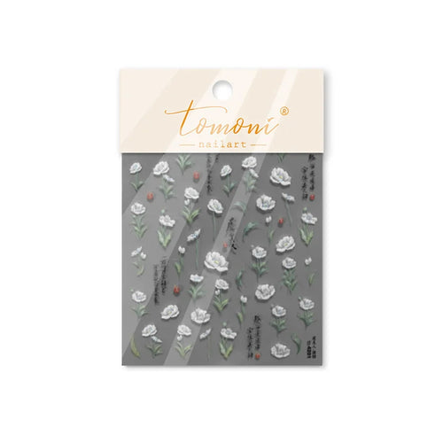 1 pc 5D Chinese style camellia nail sticker Vernal Equinox peach