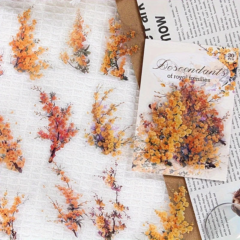 30 Pcs/Pack Vintage plant flowers PET waterproof sticker for DIY