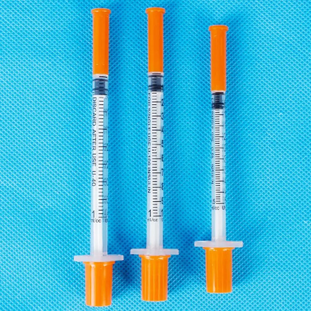 10pcs 1ml Disposable Plastic Veterinary Syringe Orange Cap Sterile