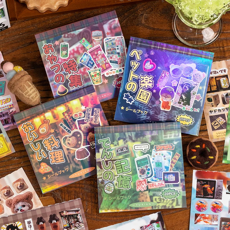 TIANZI 20 Sheets PET Die cut Stickers book Retro Cartoon Decorative