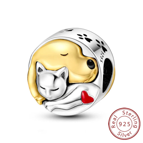 Charms 925 Sterling Silver Dog Cat Paw Print Love Pets Charms Beads
