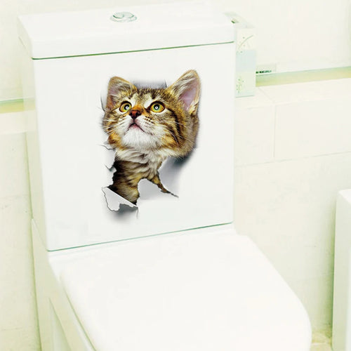 Vivid 3d Hole Funny Cat Dog Toilet Stickers Diy Wc Washroom Home