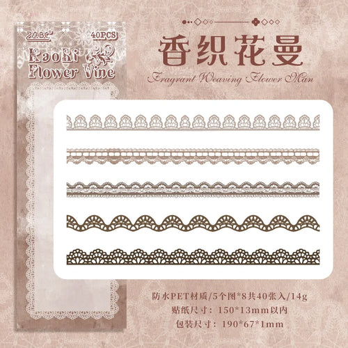 40 pcs Lace Stickers Cute Aesthetics Decor Collage Junk Journal