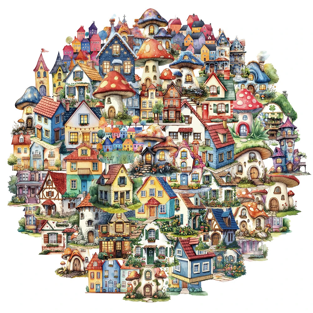 50PCS Fairy Tale House PET Material Stickers DIY Luggage Speaker Water