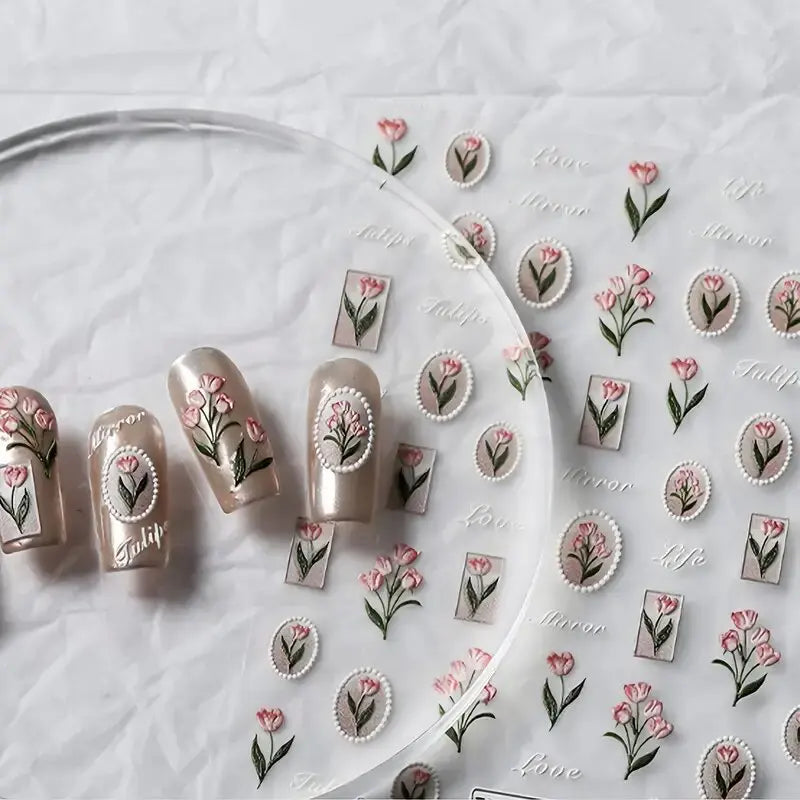 1piece 5Dcute tulip flower nail stickers high quality self-adhesive