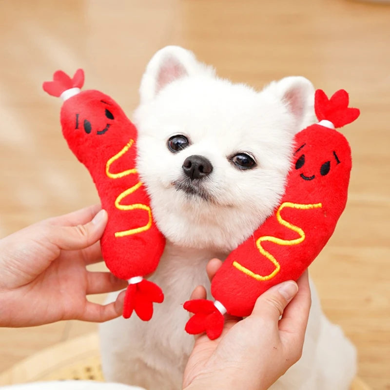 Dog Sound Plush Toy Hot Dog Chewing Toy Pet Grinding Teeth Squeaky