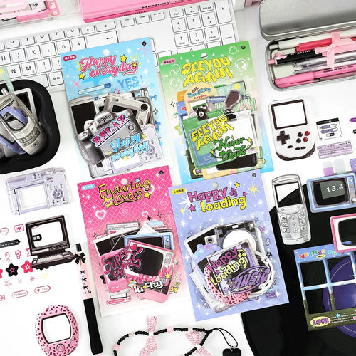 15pcs Kawaii Ins Electronic Memory Stickers Material Pack DIY Diary