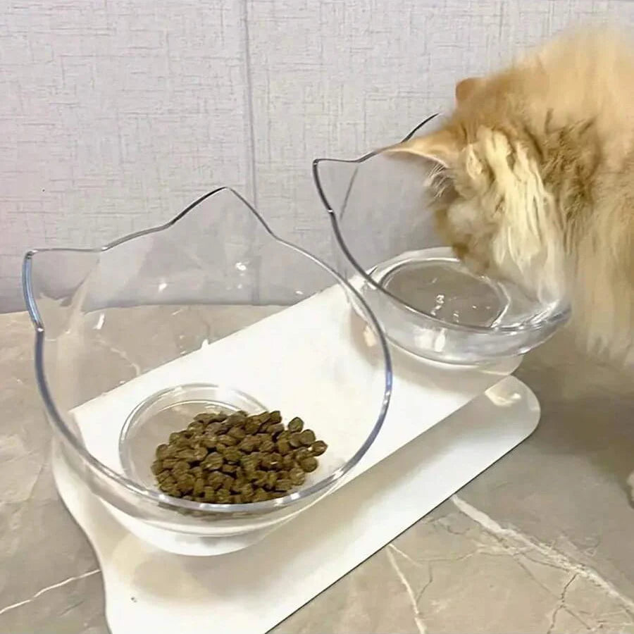 Slanted Mouth Cat Bowl, Neck Protector, Cat Double Bowl, Pet