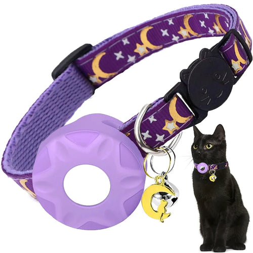 Apple Tag Pet Collar with AirTag Holder & Moon Ornament for Kitten