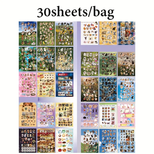 30pcs Yanbian Cut Film Coil Stickers Book Cute Pet Battle Cat and Dog