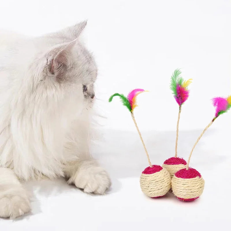 Colorful Feather Cat Toy Interactive Sisal Shuttlecock Ball for Cats