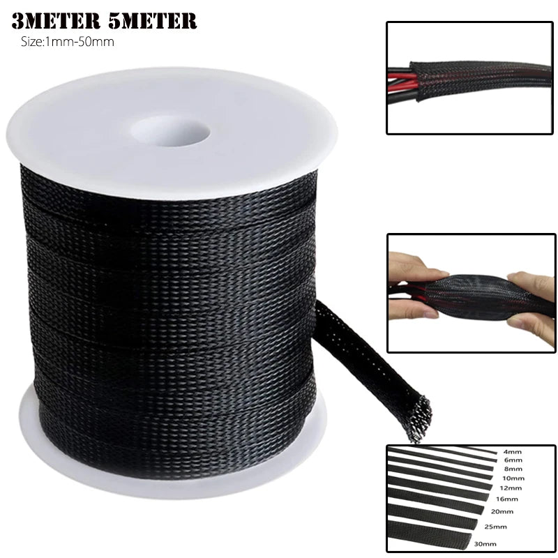 3/5M Black Insulated Braid Sleeving