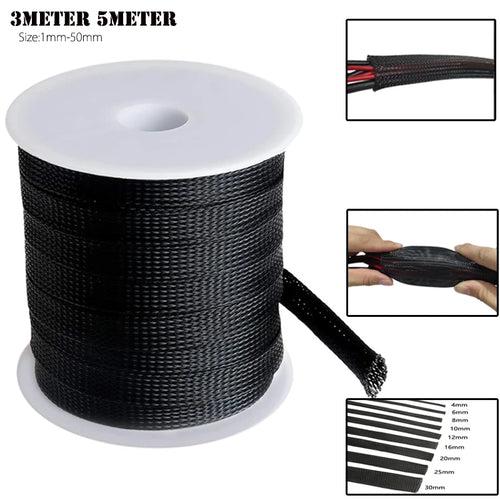 3/5M Black Insulated Braid Sleeving