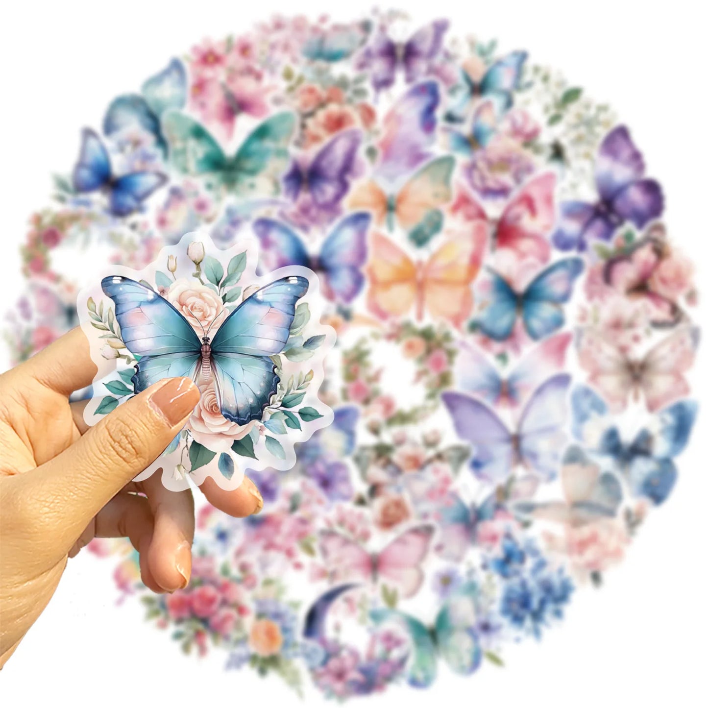 50Pcs Colorful Butterfly Sticker Pack Waterproof Transparent PET