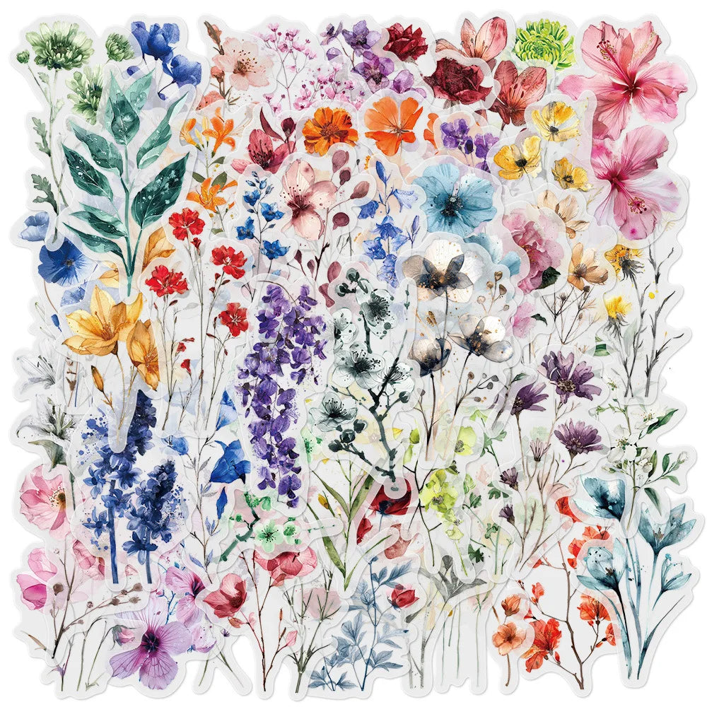 50Pcs Ink Flower Stickers DIY Phone Case Material Handbook Water Cup