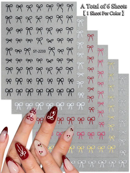 6/12/18/24/30 Sheets Bowknot Nail Stickers Cute Ribbon Design Self