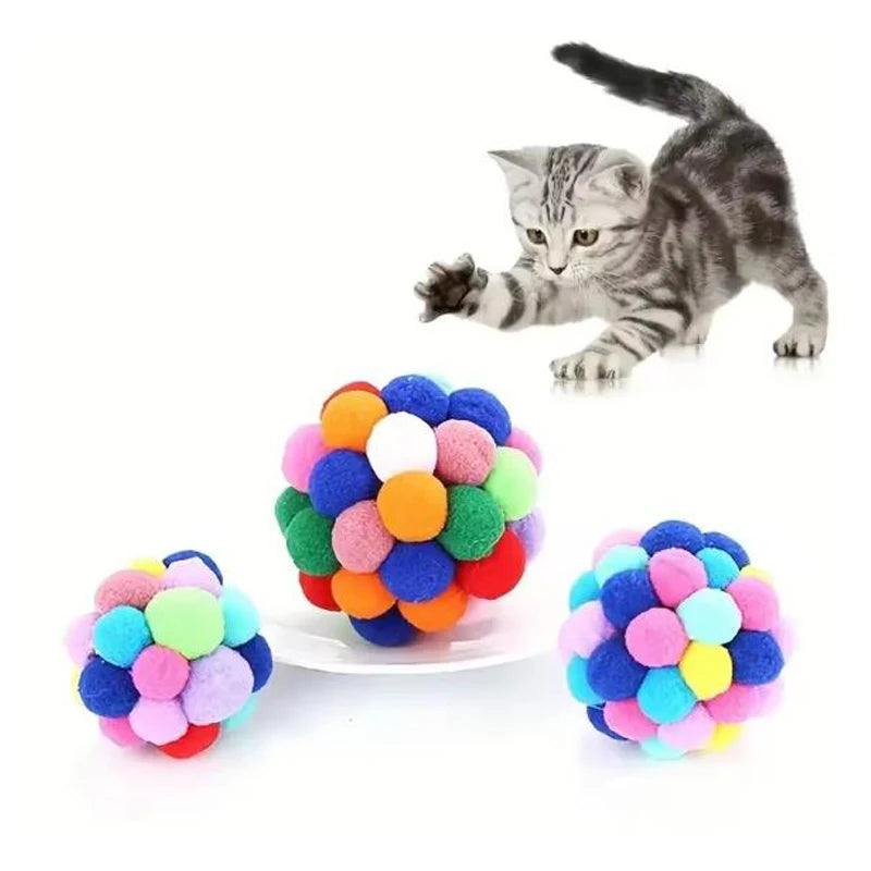 Cat Toys Pet Toy Cat Plush Ball Toys Pet Bouncy Bell Ball Toy Colorful