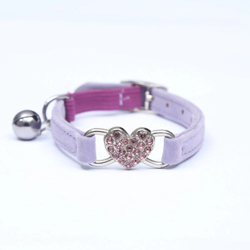 Heart Charm and Bell Cat Collar Safety Elastic Adjustable with Soft