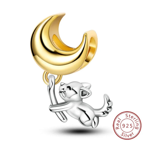 Charms 925 Sterling Silver Dog Cat Paw Print Love Pets Charms Beads