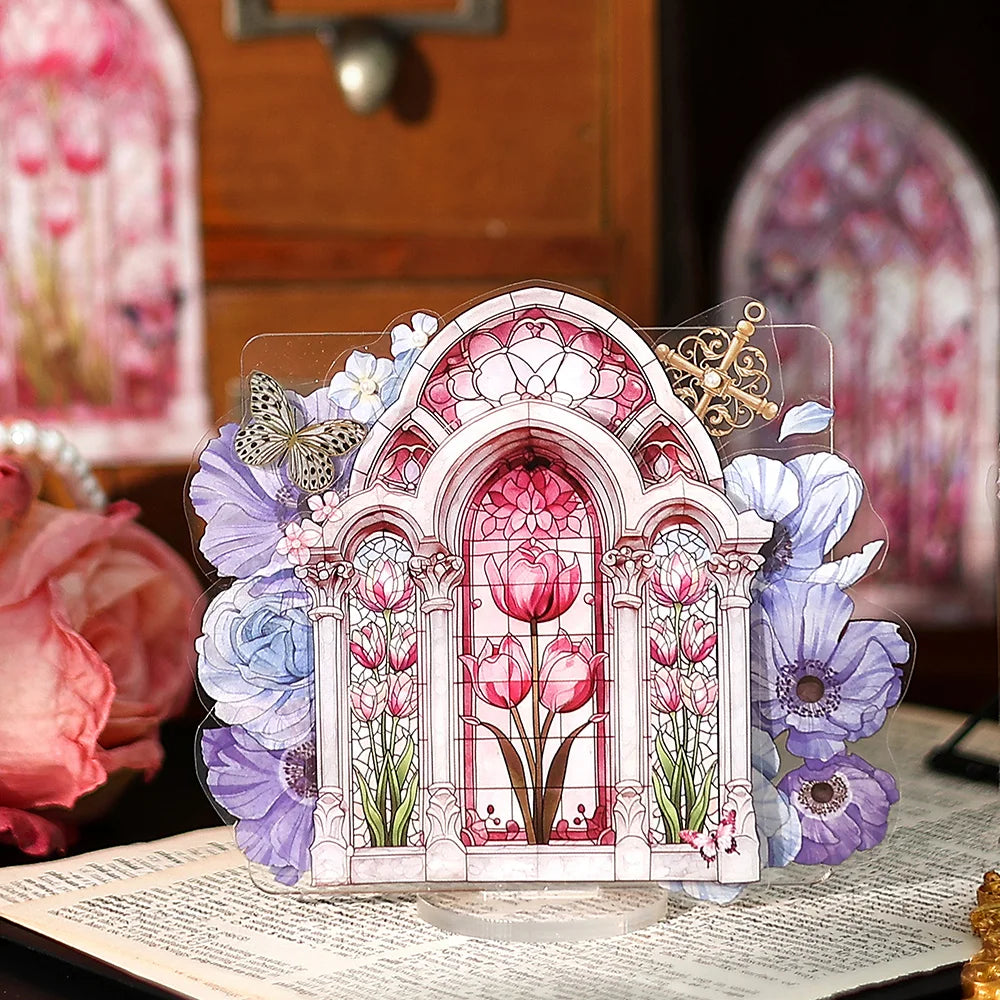 JIANQI 10pcs Flowers Window Sticker PET Materials Collage Junk Journal