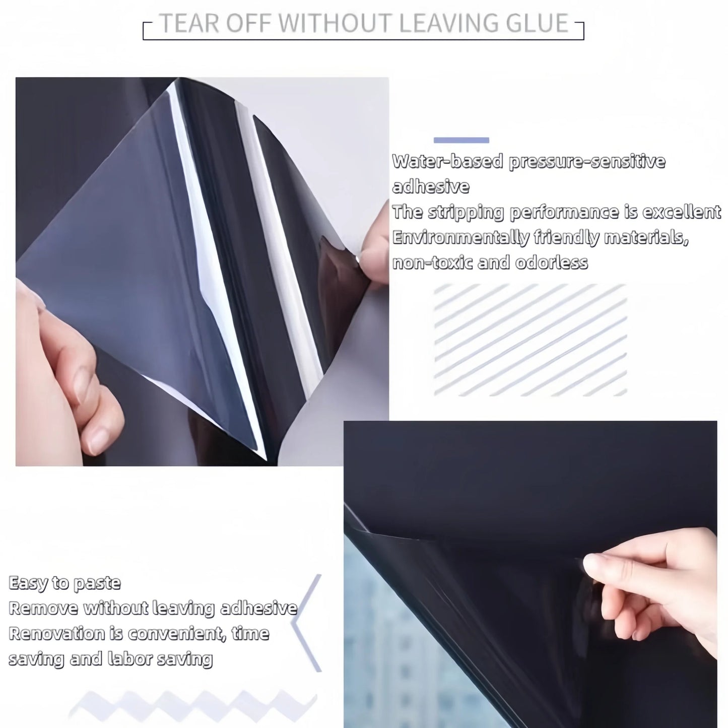 Black Opaque Glass Self-Adhesive Film, Uv Protection, Full Blackout