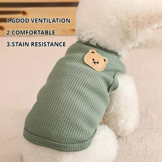 1pc Green Bear Vest Pet Dog Clothes Cat Solid T-shirt Clothing Dogs