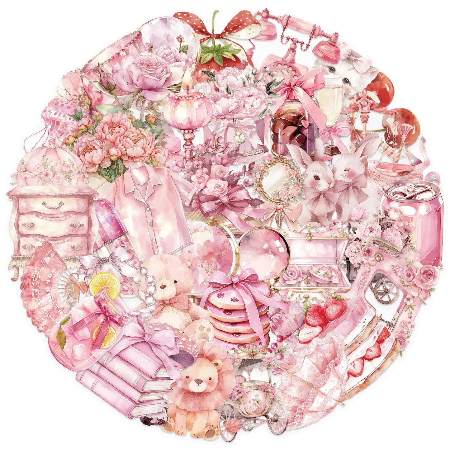 50Pcs Pink Fairy Tale Sticker Pack Transparent PET Phone Case Back