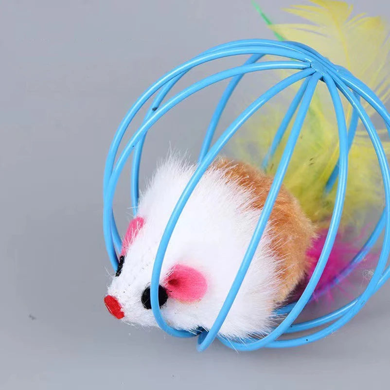 Hot cage rat happy cat toy plush simulation color mouse fun cat ball