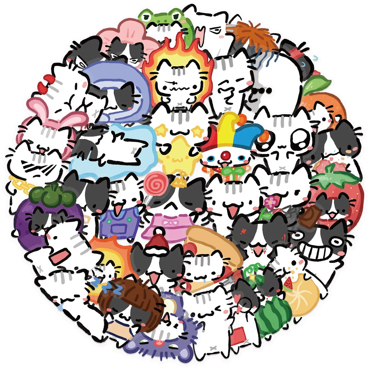 54pcs Color Little Cat Stickers Cute Animal Cartoon Decals DIY