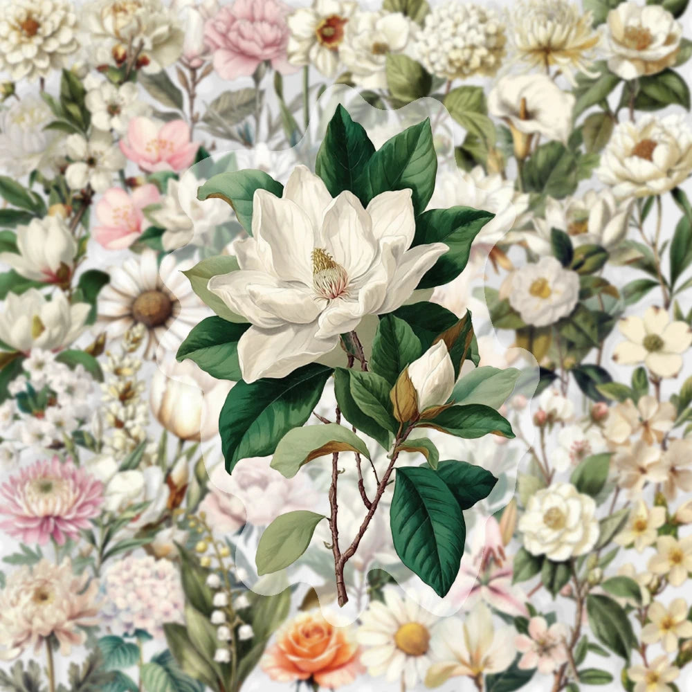 50PCS Retro Flower PET Stickers Beautiful Classical Colorful Art
